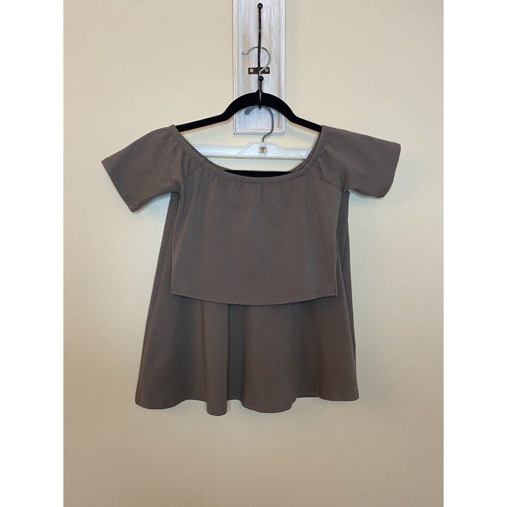 NWOT Free People FP Beach Brown Taupe Skater Skirt Crop Off Shoulder Top Set XS